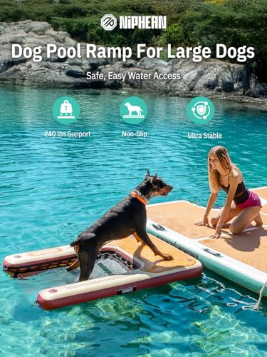 Image of Niphean Dog Pool Ramp, Non-Slip Floating Dog Boat Ramp Up to 240 Pounds | Inflatable Dog Water Ramp for Pool, Boat, Dock & Lake, Safe & Durable Ladder for Large Pets to Easy Water Access