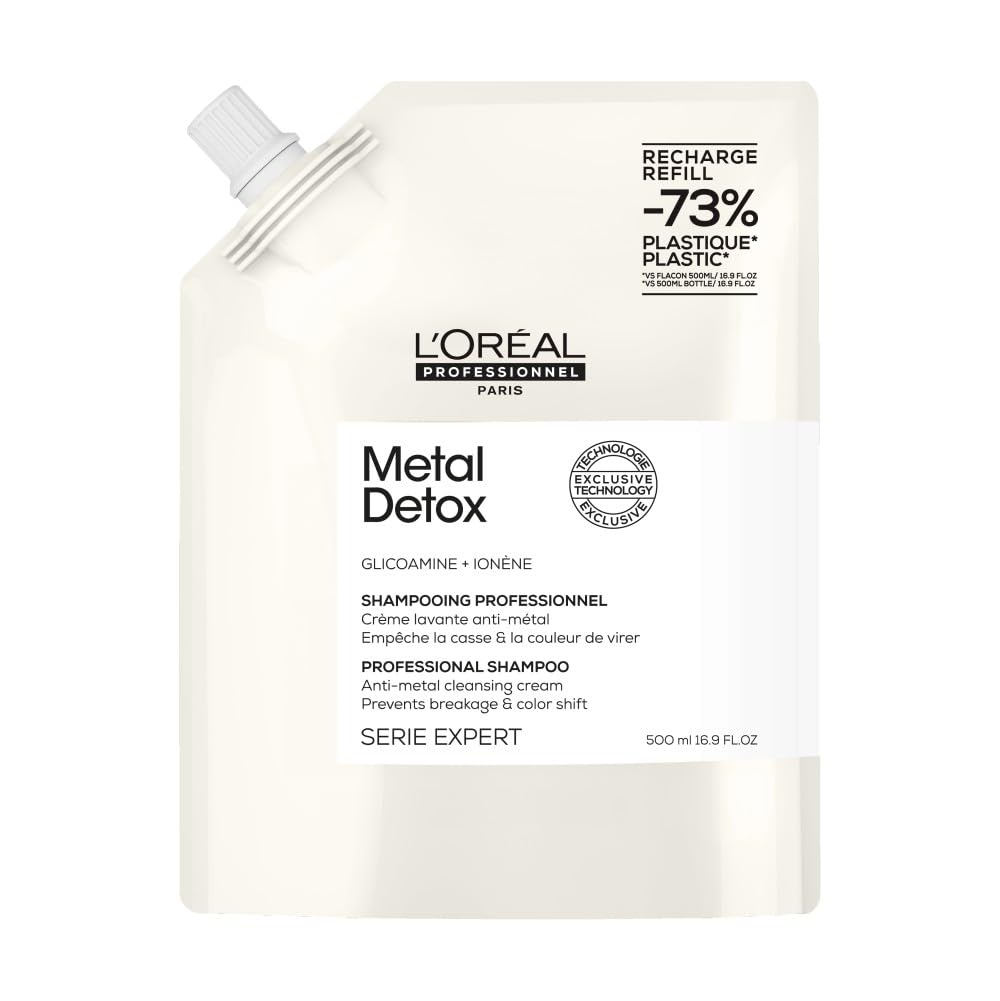 L'OREAL PROFESSIONNEL - Crème Lavante Metal Detox - Shampoing Anti-Casse & Anti-Metal - +67% de Nutrition - Empêche La Couleur de Virer - Sans Sulfate - Cheveux Abîmés & Cassants - Recharge 500 ml