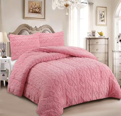 Genérico Edredón Borrego Invierno 230x250 cm – Nórdico Efecto Borreguito Extra Suave y Cálido – Edredón Invierno para Cama 135/150 cm – Incluye 2 Fundas de Almohada (Rosa, Cama 150)