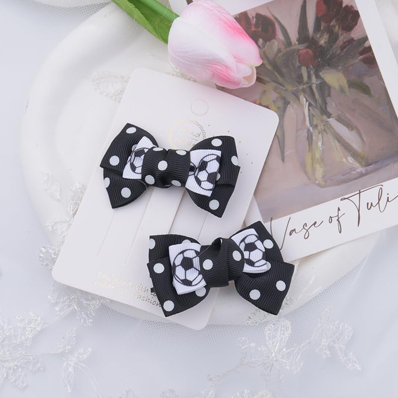 Football Bow Hair Clips Accessories for Women Girls Sports Hair Bows Barrettes for Girls Women Football Soccer Bowknot Hair Clip for Thick Fine Hair Cute Hair Slides Clips for Football Fan 2pcs - Image 2