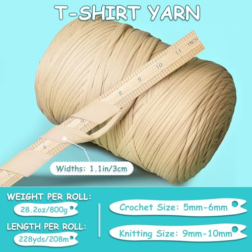 800G (228Yds) Tshirt Yarn for Crochet - T Shirt Yarn for Crocheting with Beginner Crochet Bags/Baskets/Coasters/DIY, T-Shirt Yarns with High Elastic Thick Yarns Polyester Fabric (Khaki) by Blperly - Image 2