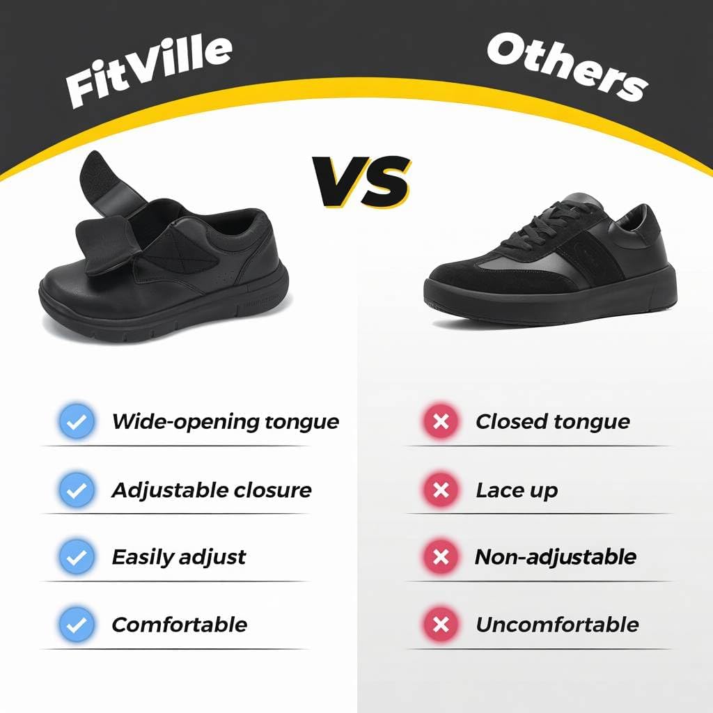 FitVille Diabetic Shoes for Men Extra Wide Comfortable Leather Walking Shoes Hook & Loop Orthopedic Dress Sneakers for Edema and Swollen Feet - Image 4