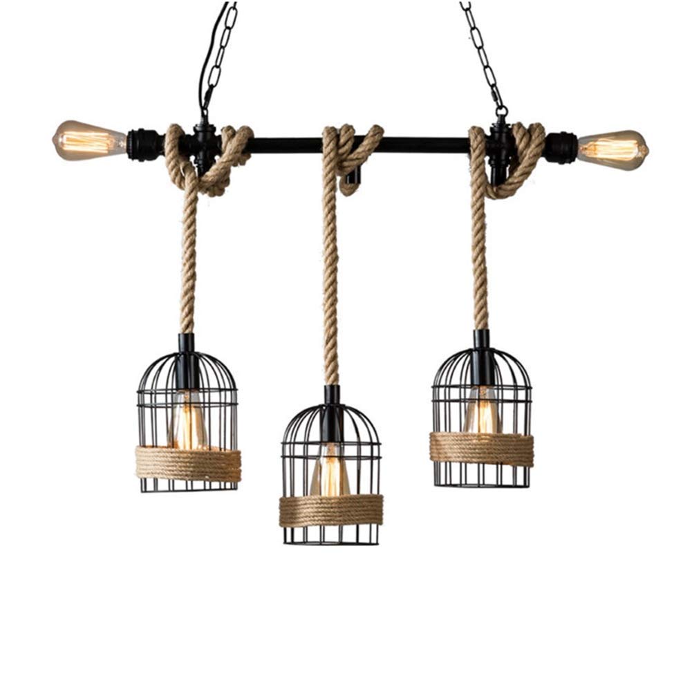 Lámpara colgante industrial vintage de cuerda de cáñamo para iluminación interior de casa