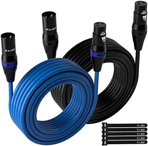 XLR Microphone Cable 35 Feet (2 Pack, Multi Colored), 3 Pin Shielded Balanced Male to Female Mic Cord, Zinc Alloy Shells, OFC, Heavy-Duty Patch Cable for Amplifier, Speaker, Mixer with 5 Cable Ties