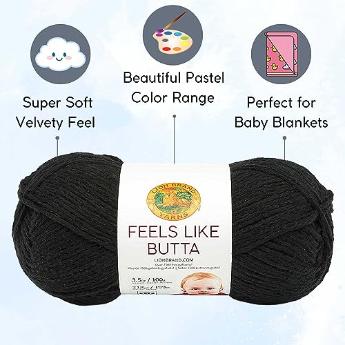 Image of Lion Brand Yarn Feels Like Butta 215-153 Black | 6 Skeins, Same Dye Lot, Project Bag, CYC #4 Worsted, 100% Polyester, Ideal for Crochet, Knitting Baby Blankets, Amigurumi