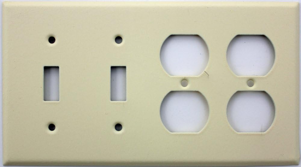 Ivory Wrinkle 4 Gang Wall Plate - 2 Toggle Switches 2 Duplex Outlets