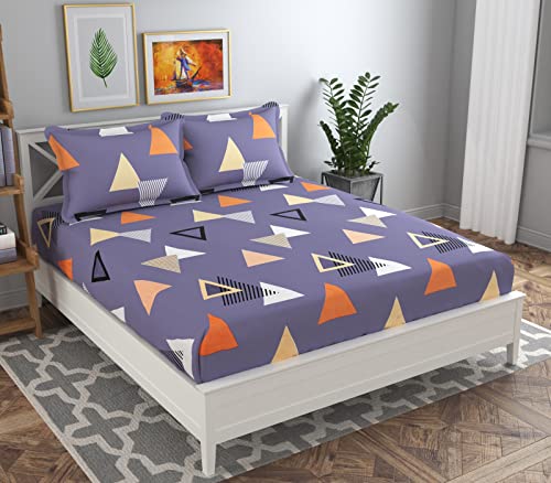 Image of BSB HOME Cotton Bedsheets 144 TC Cotton Double /Queen Size Bed Cover with 2 Pillow Covers - Grey, White (90X90 inches)