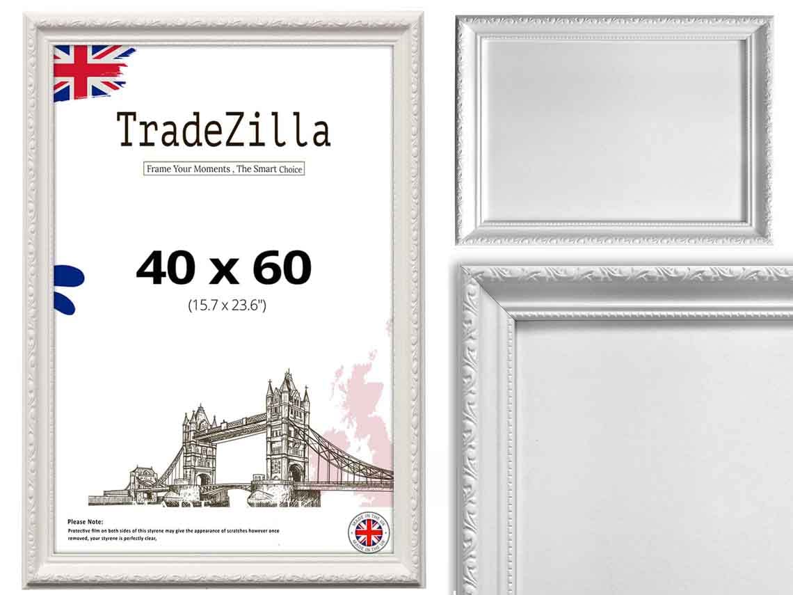 TradeZilla Large White Ornate Shabby Chic 40X60 CM Picture/Photo/Poster Vintage Antique frame for Art Prints, Vertically or Horizontally, Wall Mounting Hardware Included (White)