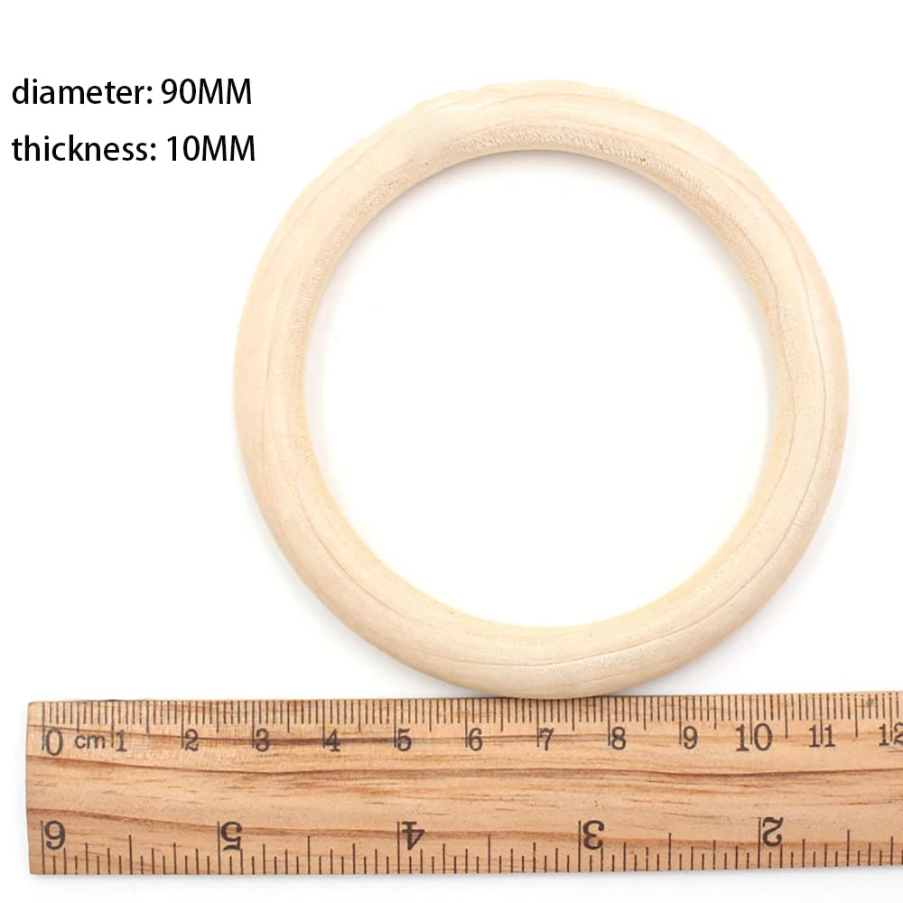 Pack of 10 90 mm in Diameter Wooden Rings for Crafts Baby Children's Diseases Ring Wood Teether Teeth Rings for Babies Child Care Natural Round Wooden Circles Macrame Wooden Ring Wooden Crafts - Image 2