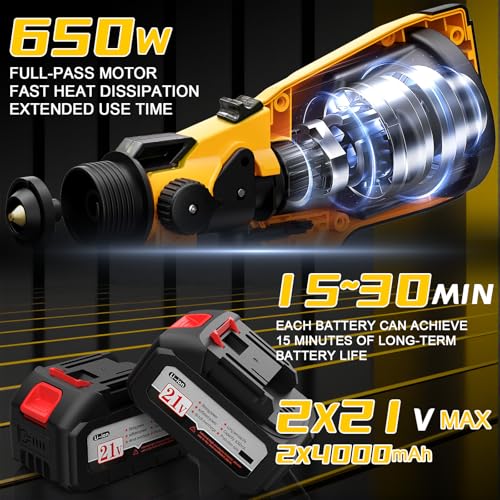 Paint Sprayer Cordless, 650W Paint Sprayer with 2 * 4.0mAh Battery, 1000ml Container 6 Nozzles & 3 Modes, Spray Paint Gun, Copper Motor Paint Sprayer for House Painting Fence Cabinets Wall (Yellow)