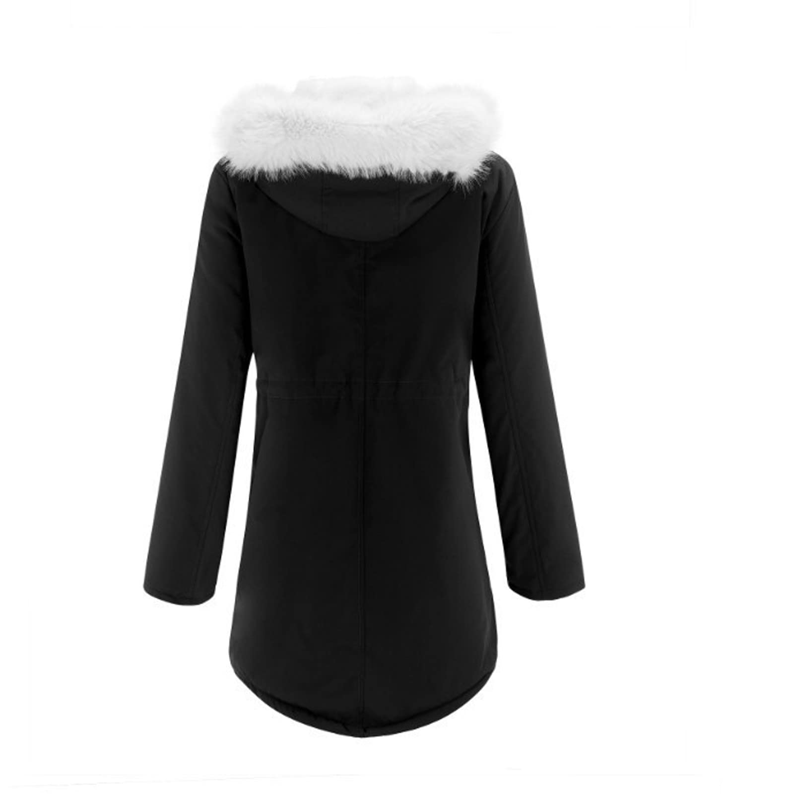 EMATOP Wintermantel Damen Warmer Lang Jacke Baumwolle Einfarbig Wanderjacke mit Kapuze Wintermantel Langarm Elegant Steppmantel Herbst Winter Outdoor Baumwolljacke Kuschelig Winterparka Mantel