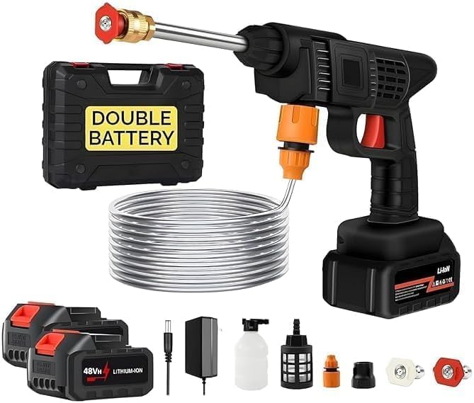 Image of Cordless Car Washer High Pressure Gun - Car Washing 48V Rechargeable Electric Pressure Washer Gun Bike, Car Washing Pump, Portable Car Washer