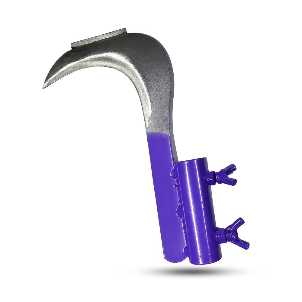 Heavy Duty Agricultural Hand Tool for Coconut Plucking, Tree Branch Cutting & Grass Cutting | Dual Side Sharp Sickle Cutter Head with Adjustable Clamp | Farming & Gardening Tool -1pc(Random Colour)-image-4