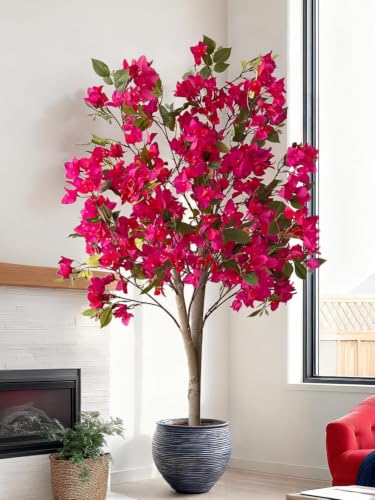 Image of ARICK DECOR 6.Ft Artificial Ficus Tree Artificial Plants Large Like Real with Natural Wood Trunk, Artificial Tree Large for Living Room, Bedroom, Office, (Pink-A)