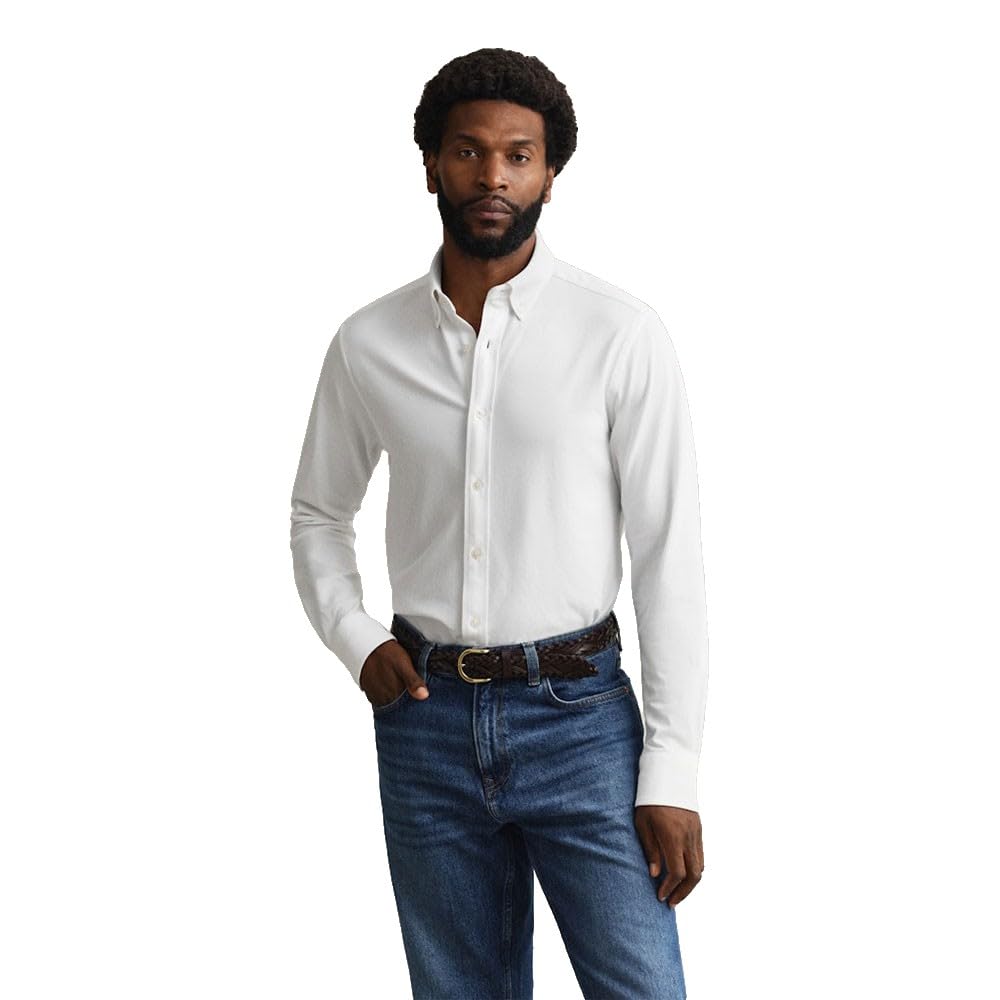 GANT Men's Reg Jersey Pique Stretch Shirt, White, L