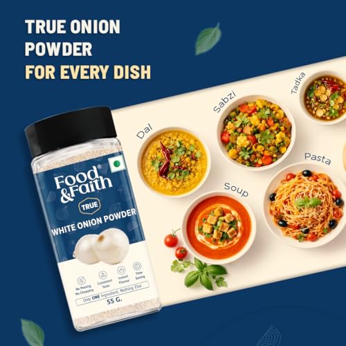 Image of Food & Faith White Onion Powder | Natural Dehydrated Pyaz Powder | No Preservatives, No Additives | Ready-to-Use Cooking Seasoning for Indian Dishes | 55g Jar