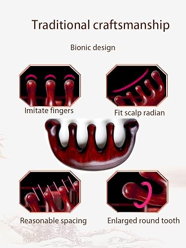 Miniatura 3 de Peine de masaje de madera Gua Sha peine de dientes anchos para cuero cabelludo de cabeza facial masaje corporal masajeador de sándalo natural