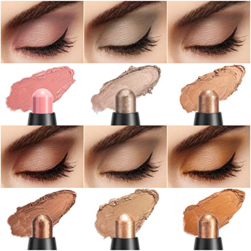 Mabox Eyeshadow Stick 3Pcs - Neutral And Brown Metallic Eye Shadow Stick Makeup - Creamy & Waterproof Eyeshadow Brightener Pencil For Smoky, Luminous And Metallic Eye Makeup #TOP1