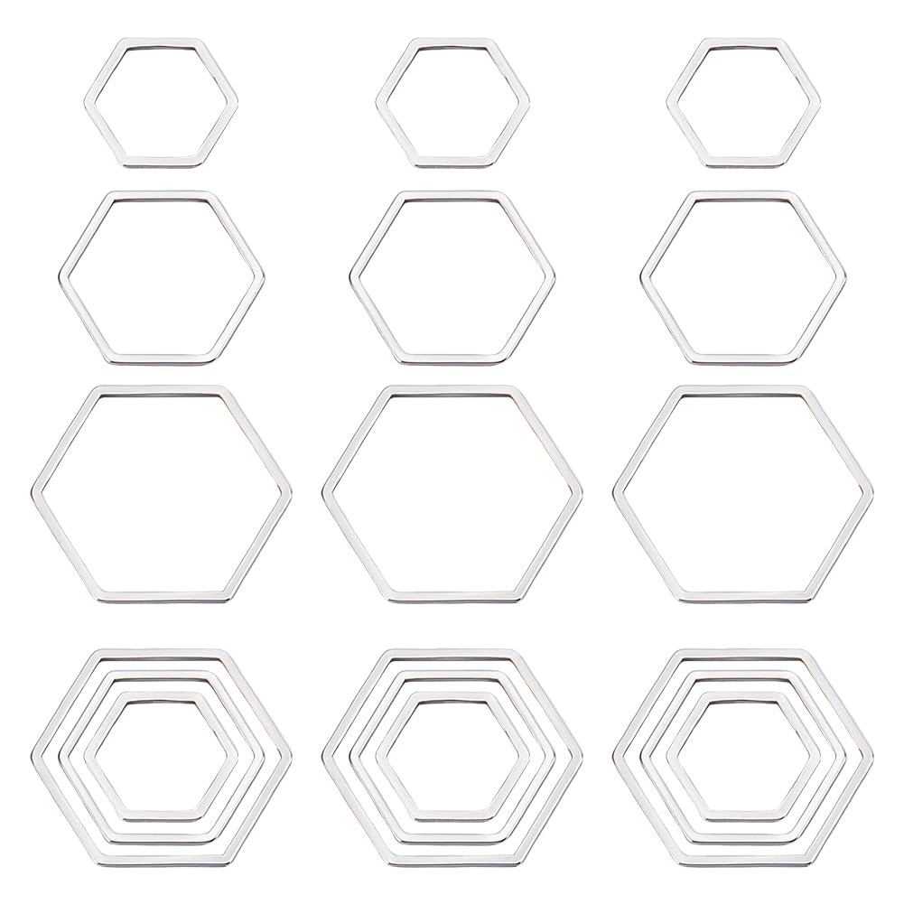 SUNNYCLUE 1 Box 60Pcs Open Back Bezel Pendants Stainless Steel Open Bezels Pendant Frames Hexagon Geometric Linking Rings Charm Connectors Open Bezels