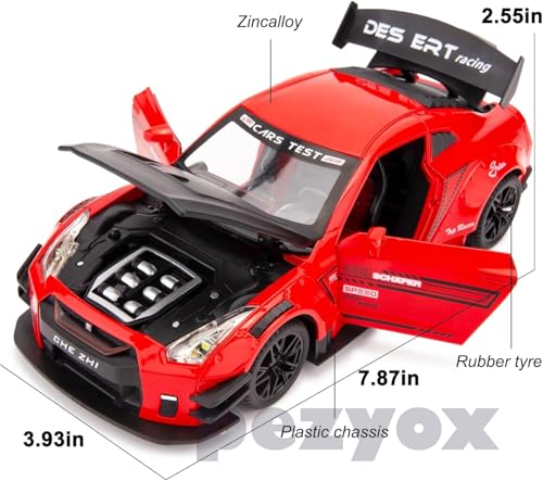 Image of 1 /24 Scale Compatible for Nissan GTR Model Car Toy, Zinc Alloy Pull Back Toy car with Sound and Light for Kids Boy Girl Gift (Red)