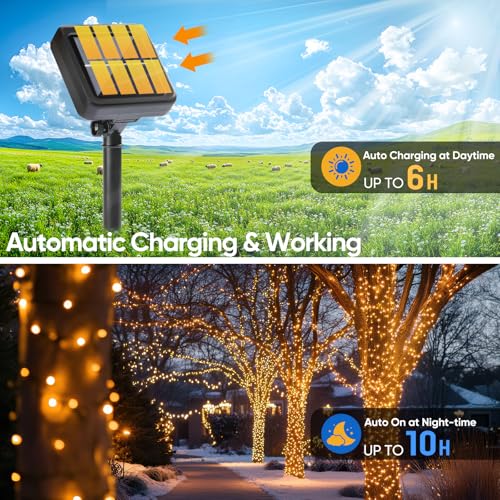 COZII Solar Garden Lights Outdoor, 60LED 10M/33FT Solar String Lights with IP65 Waterproof, 8 Modes Lighting, Crystal Ball and Stars Fairy Lights for Garden, Yard, Home, Patio, Christmas(Warm White) - Image 5