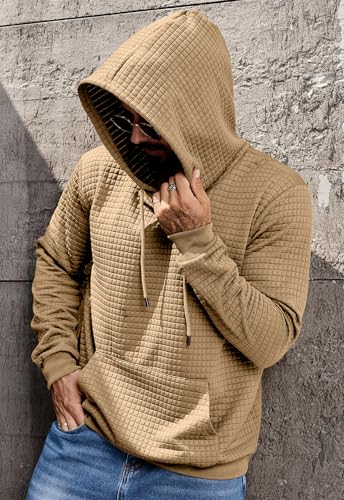 Aiyino Men's Hoodies Pullover Casaul Long Sleeve Drawstring Waffle Knit Hooded Sweatshirt with Kanga Pocket4