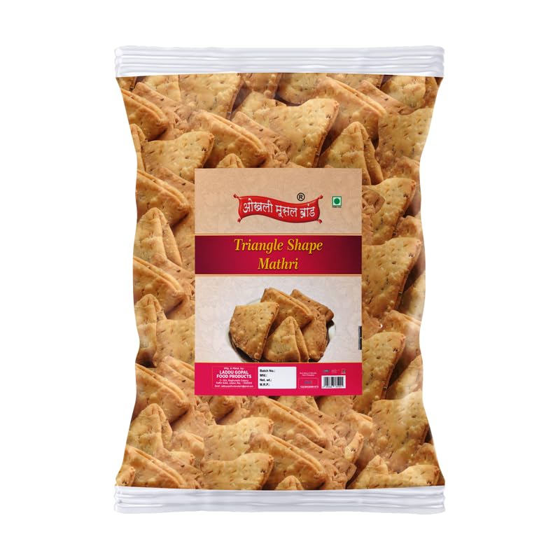 Image of OKHLI MUSAL BRAND Chaat Papdi Bhel Puri | Chat Puri||Chat Papdi||Dahi Bhalla|Dahi Chaat Triangle Trikoni Mathri|Evening Tea Time Snacks Namkeen Crispy Ready to Eat Lachaa Papdi Mathi-850g*1Pack