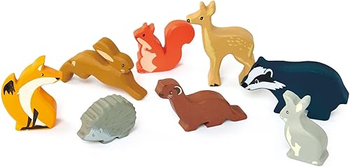 Miniatura 3 de Tender Leaf Toys Animales del bosque – 8 animales del bosque de madera con un estante de exhibición – Juguete clásico para juego de simulación –