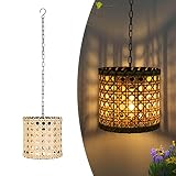 Livinlarge Retro Solar Hand Woven Bamboo Tube Lamp, Outdoor Waterproof Decorative Lamp, Hanging Outd