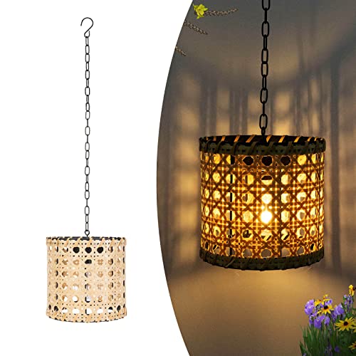Livinlarge Retro Solar Hand Woven Bamboo Tube Lamp, Outdoor Waterproof Decorative Lamp, Hanging Outdoor Chandelier Garden Courtyard Wedding And Lawn Decorative Solar Lamp. #TOP7
