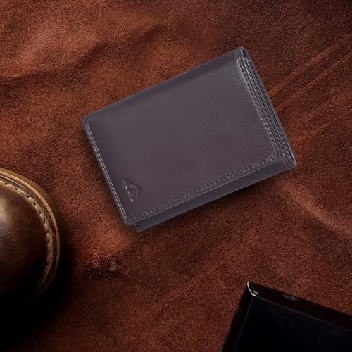 ASAD Leather Slim Everyday Trifold Wallet with ID Window and Multiple Card Slots | Genuine Leather Double Stitched RFID Blocking Stylish | Gift for Him | Brown4