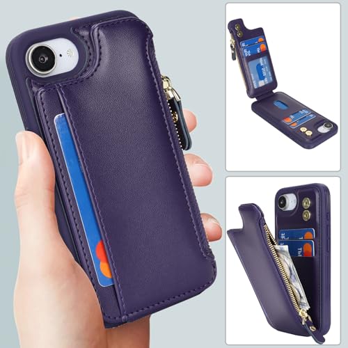 Étui iPhone 16e porte-cartes Cavor, housse portefeuille cuir antichoc violet femme