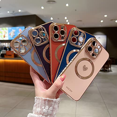 Ly&Sasif Iphone 14 Pro Max Magnetic Case, Compatible With Magsafe, Luxury Plating Cute Love Heart Bling Phone Case For Women Girls, Soft Tpu Full Camera Shockproof Protective Case (Pink) #TOP5