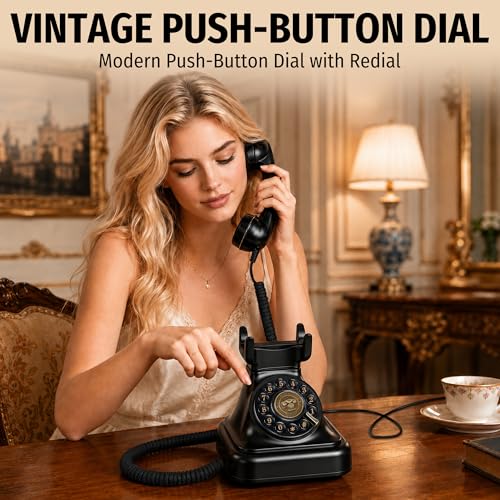 Uvital Retro Landline Telephone, Vintage Corded Desk Telephone Black by Uvital - Image 2