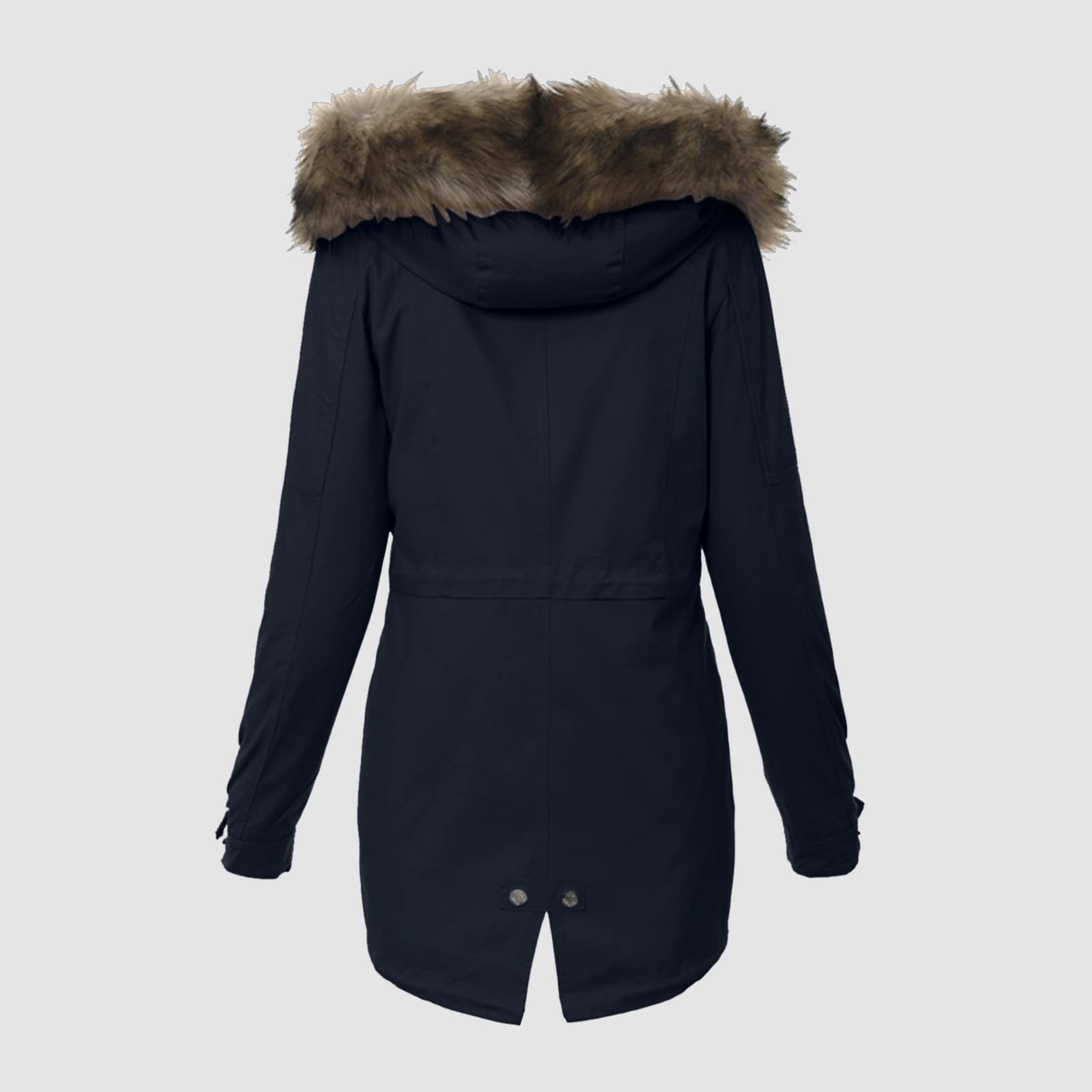 Veste d'hiver mi-longue pour femme - Parka matelassée - Veste matelassée en fourrure synthétique - Veste à capuche - Veste softshell légère et respirante