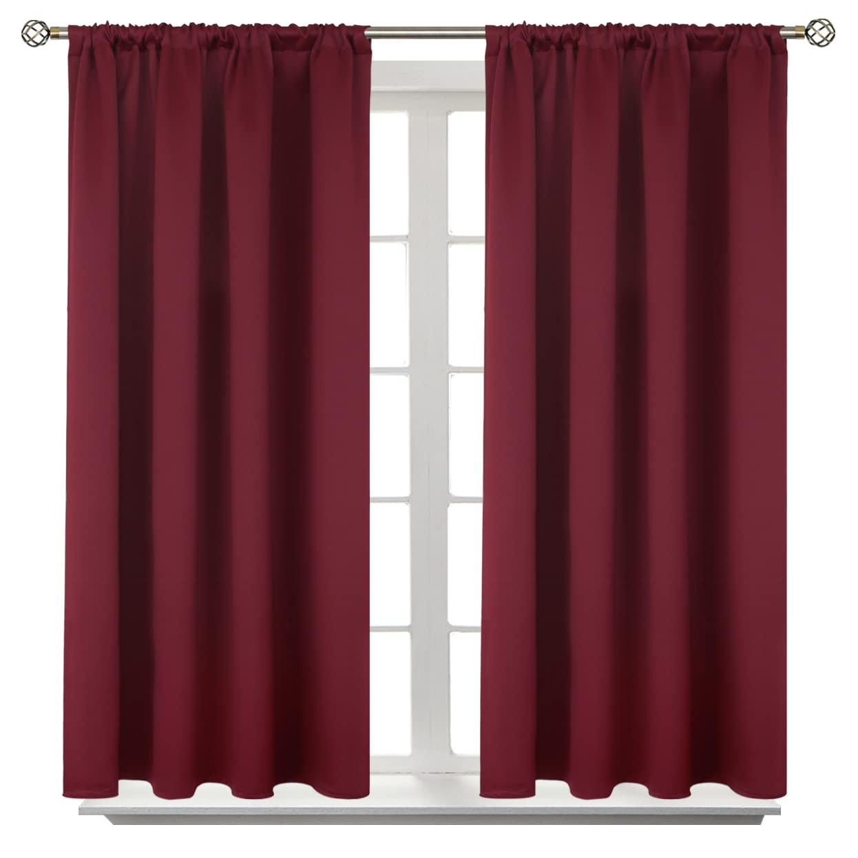 BGment Burgundy Blackout Curtains 54 Inch Long for Bedroom - Rod Pocket Thermal Insulated Room Darkening Window Drapes for Basement Kitchen Bathroom Cafe, 42 x 54 Inch, 2 Panels โ image 1