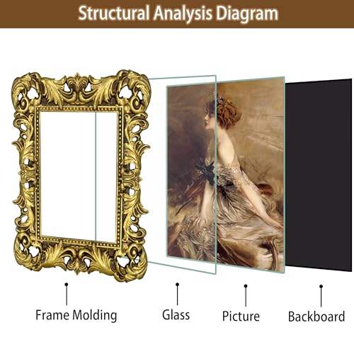 Image of 5x7 Vintage Picture Frames Gothic Picture Frames Ornate Gold | Real Glass, Tabletop or Wall Display