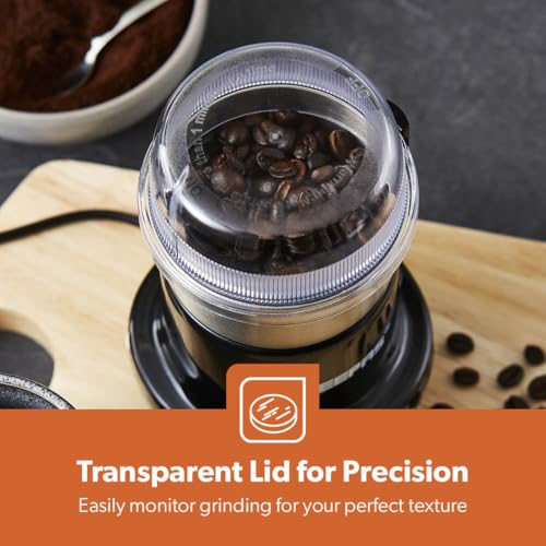 Geepas Coffee Grinder | 200W Electric Coffee Grinder | Stainless Steel Blades for Coffee Beans Spices Herbs Dried Fruits & Nuts Grinding | Small Fixed Mill with Transparent Lid | 2 Year Warranty