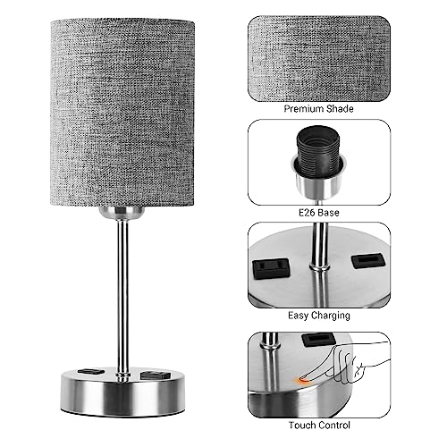 Partphoner Touch Table Lamps For Bedroom Set Of 2, Bedside Nightstand Lamps With Usb Port And Power Outlet, 3 Way Dimmable White Lamp For Living Room Nursery Room, Warm White Bulbs Included #TOP3