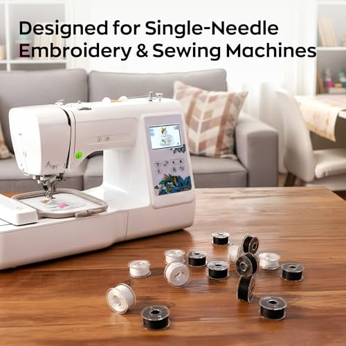 Image of Poolin Prewound Bobbins Richword Selected 25PCS White+Black Size A, Plastic Sided, 70D /2(60WT) Polyester Bobbin Thread for Single Needle Embroidery and Sewing Machine