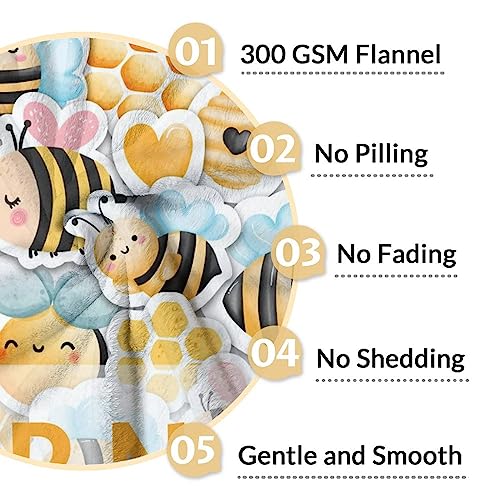 Personalized Bee Blanket Gifts, 50"x60" Cute Throw for Women Girls, Soft Cozy Warm Flannel Blanket for Sofa Bed