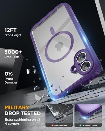 Image of Miracase Magnetic for iPhone 16 Plus Case Full-Body Phone with Built-in Glass Screen Protector, [Compatible with MagSafe] Military Drop Proof 16 Plus Cover 6.7 inch, Purple