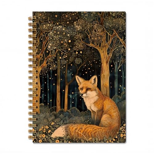 Xiyurlk Vintage Starry Forest Fox Notebook, Fox Lover Gifts, Mystical Enchanted Forest Wild Animal Journal,Dark Cottagecore Aesthetic Spiral Notebook Journal, 5.5x8.3 Inch
