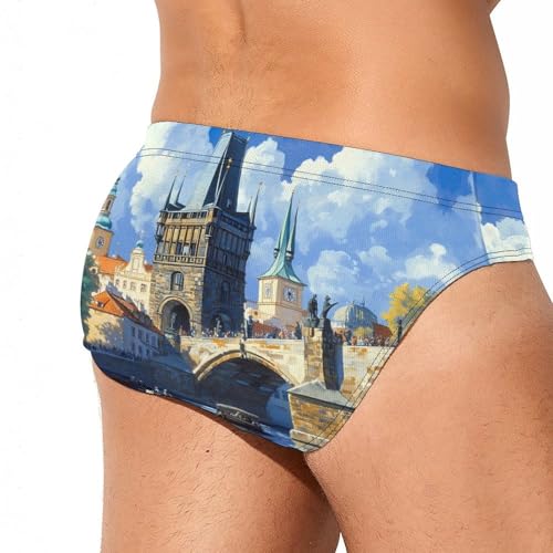 Charles Bridge in Prague Czechrepublic (4) Mens Swim Briefs Quick Dry Swim Trunk Bikini Underwear Swimsuit3