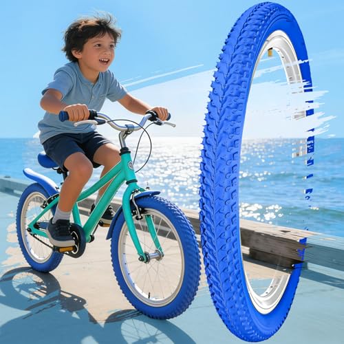 SIMEIQI 16x1.95 Inch 2 Pack Bike Tires White Color for Hybrid Bicycles Kids (Blue, 16x1.95)