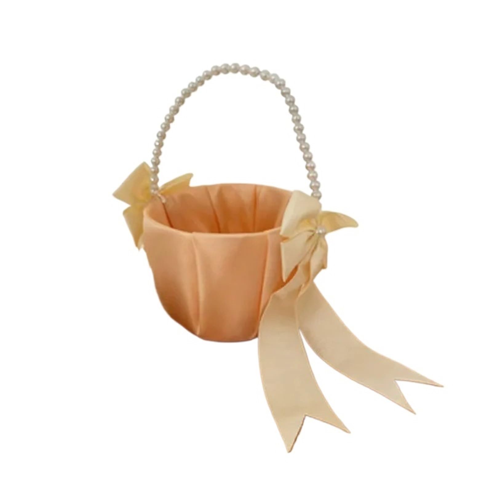 Flower Girl Bow Basket Pearl Handle Satin White