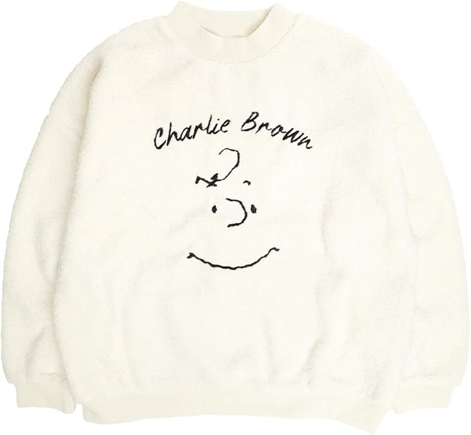 Amazon スヌーピー トレーナー Snoopy フェイス 刺繍 ボアトレーナー チャーリーブラウン モックネック ボア プルオーバー ピーナッツ トップス チャーリーブラウンオフホワイト Lサイズ トレーナー パーカー 通販