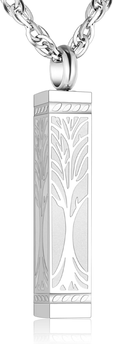 XIUDA Bar Cremation Jewelry Tree of Life Urn Necklace for Ashes for Men Women Urn Memorial Pendant Ash Holder