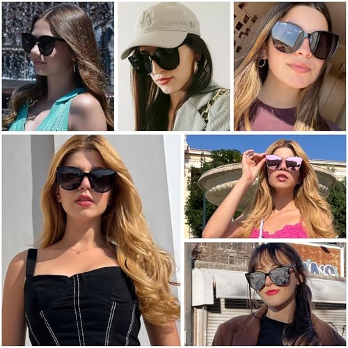 IGnaef® Oversized Cat Eyes Sunglasses for Women Polarized & UV Protection, Trendy Large/Big Cateye Sunnies IF16272