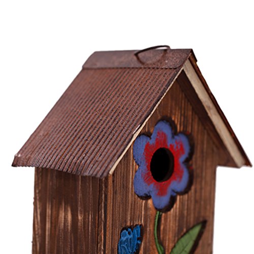 Topadorn Wooden Birdhouse Carved Floral Bird House for Outdoor Yard Garden Porch Patio Country Decor, (Brown) Hanging or Tabletop